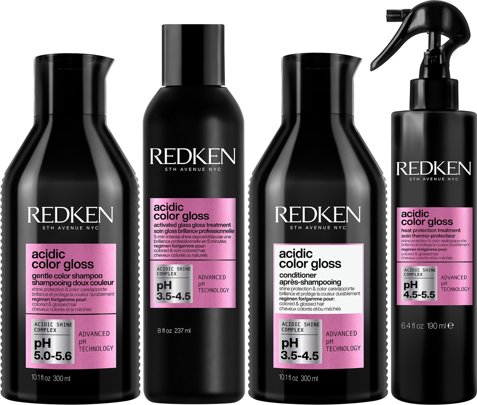 Redken Acidic Color Gloss Sulphate-Free Shampoo 300ml, Glass Gloss Treatment 237ml, Conditioner 300ml & Leave-in Treatme...