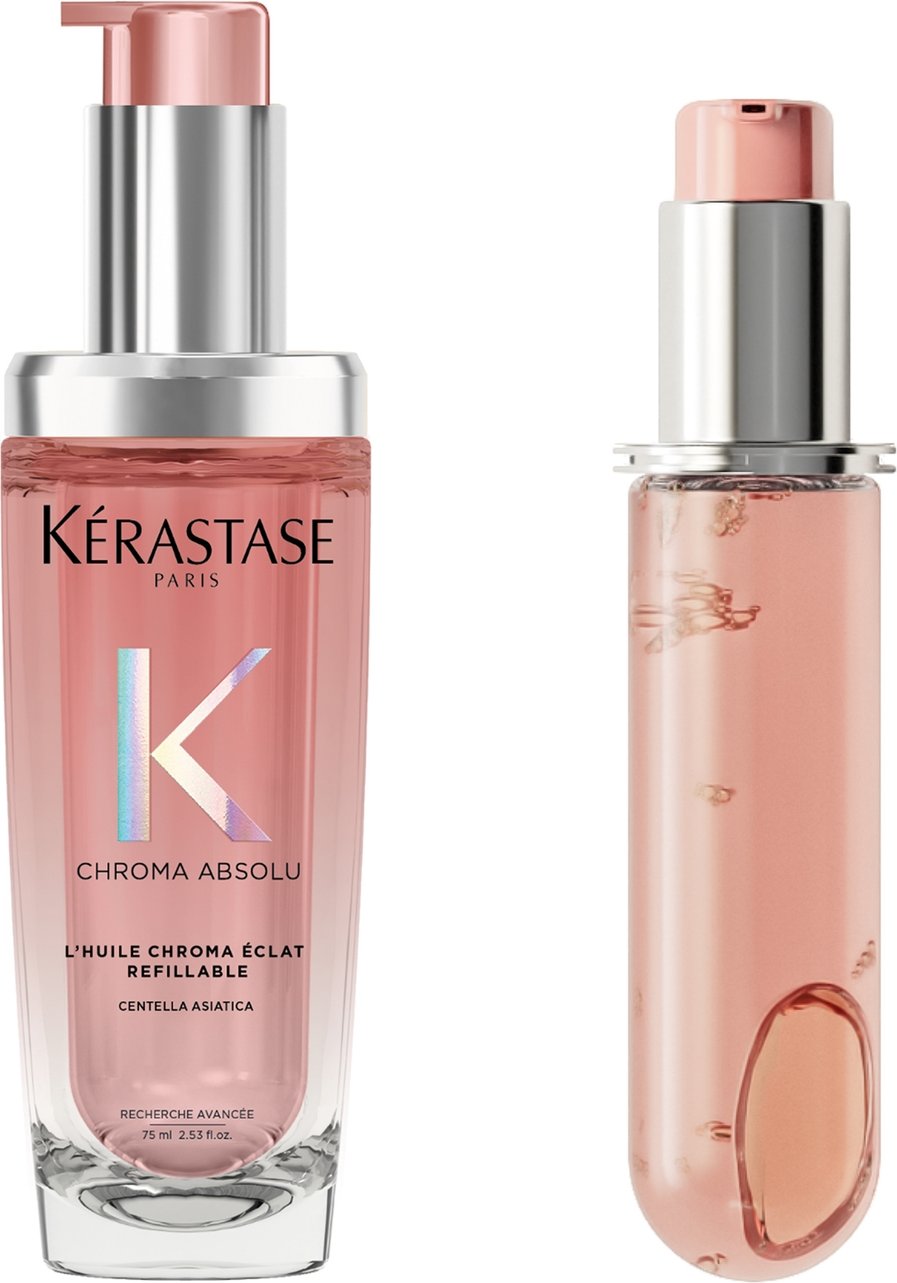 Kérastase Chroma Absolu Refillable Hair Oil and Refill Capsule Duo for Fine to Medium Hair with Glycerin & Hyaluronic Ac...