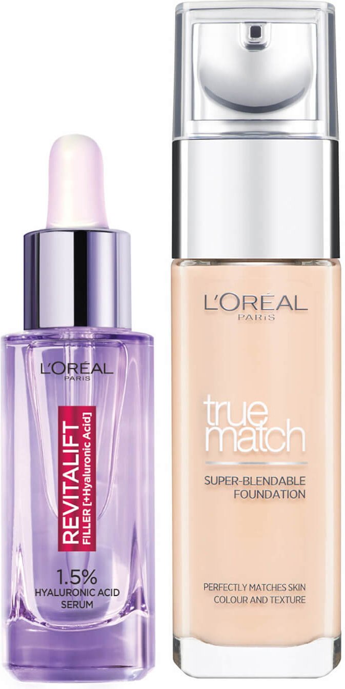 L'Oreal Paris Hyaluronic Acid Filler Serum und True Match Hyaluronic Acid Foundation Duo (verschiedene Farbtöne) - 3N Cr...