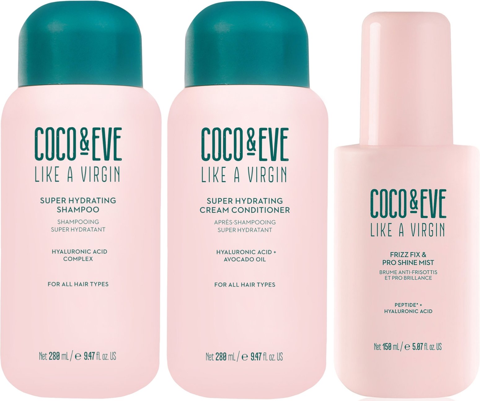 Coco & Eve Like A Virgin Shampoo & Conditioner and Frizz-Fix and Pro Shine Mist Bundle