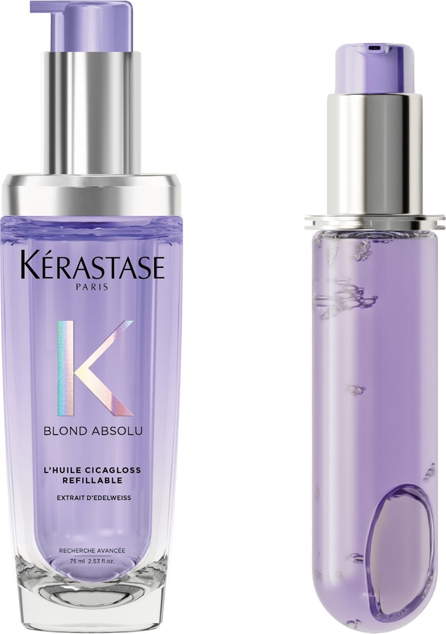Kérastase Blond Absolu L’Huile Cicagloss Refillable Hair Oil 75ml and Refill Capsule Duo for Blonde or Lightened Hair