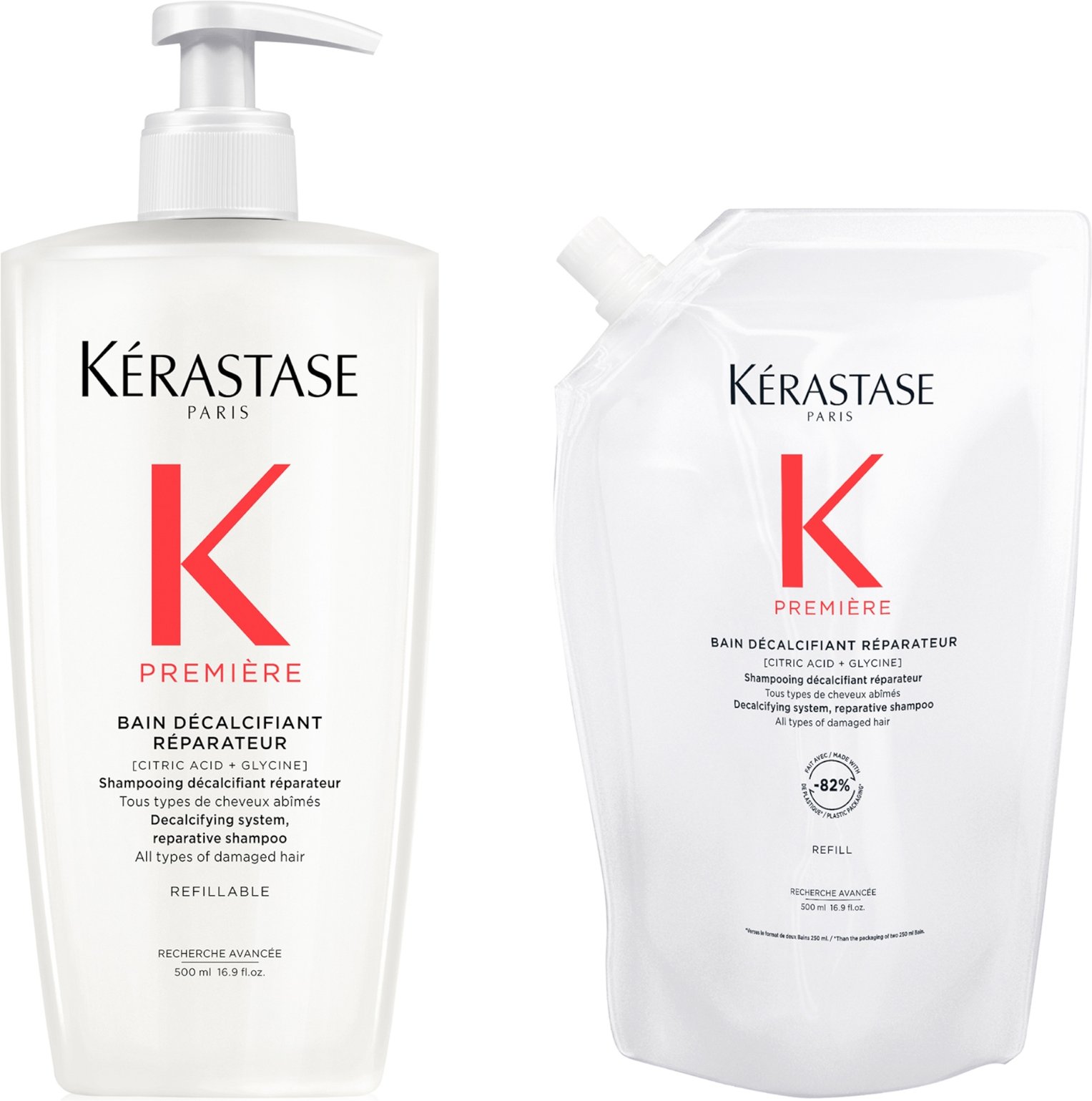 Kérastase Première Refillable Shampoo and Refill Pouch Duo for Damaged Hair with Pure Citric Acid and Glycine 500ml