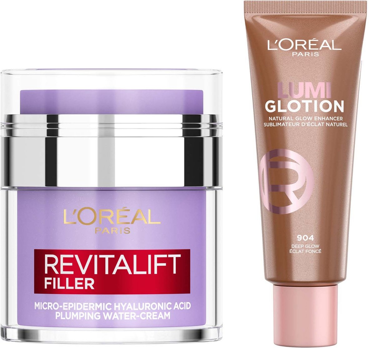 L'Oréal Paris Hyaluronic Filler Water Cream & Lumi Glotion Bundle (Various Shades) - 904 Deep Glow