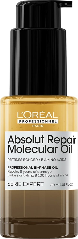 L'Oréal Professionnel Absolut Repair Molecular Bi-Phase Oil for Damaged Hair 30ml, High Shine & Molecular Repair
