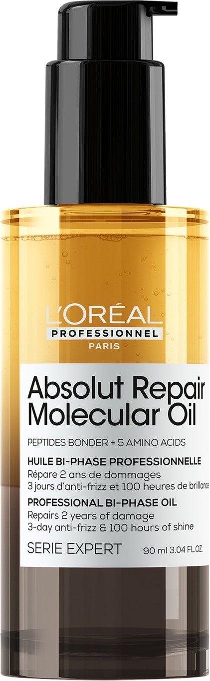 L'Oréal Professionnel Absolut Repair Molecular Bi-Phase Oil for Damaged Hair 90ml, 2x Benefit: High Shine & Repair