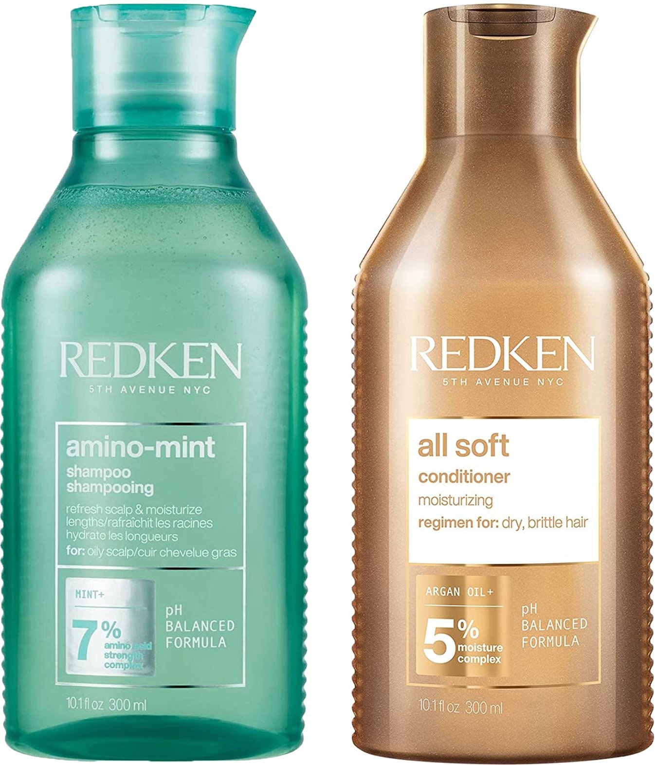 Redken Amino Mint Scalp Cleansing for Greasy Hair Shampoo and All Soft Hydrating Care Conditioner Bundle