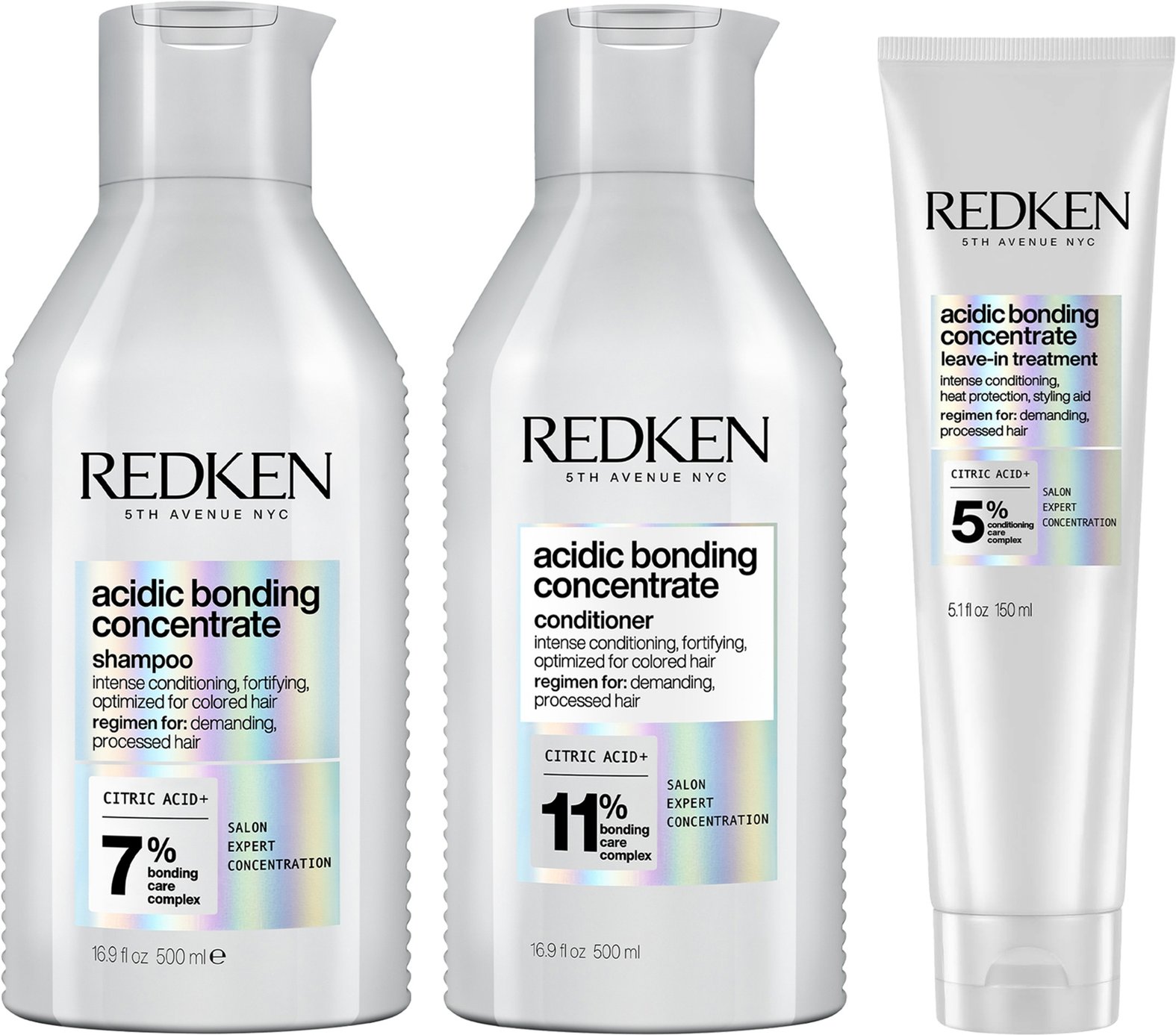 Redken Acidic Bonding Concentrate Shampoo 500ml, Conditioner 500ml and Leave-in Treatment 150ml Bond Repair Supersize Bu...