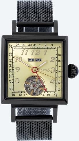 PortaS Herren-Automatikuhr "Freital" schwarz-gold