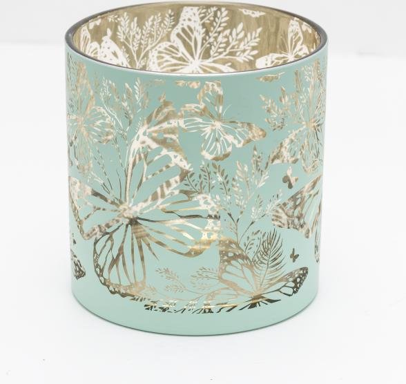 Glas Windlicht Schmetterlinge mint