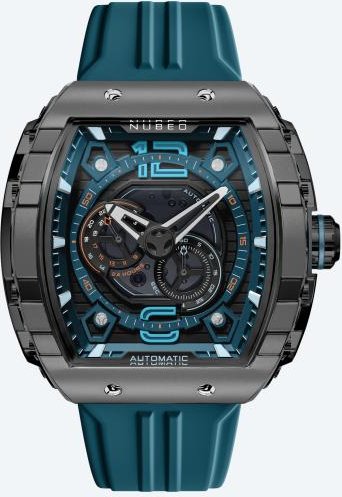 NUBEO Herrenuhr "Magellan Automatic" retro blau