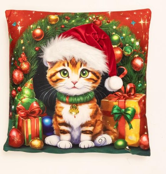 Dekokissen Katzenbaby im Kranz 40x40cm