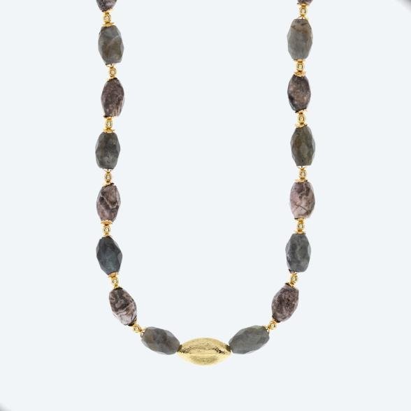 Collier Labradorit, Rhodochrosit ca. 250 ct.