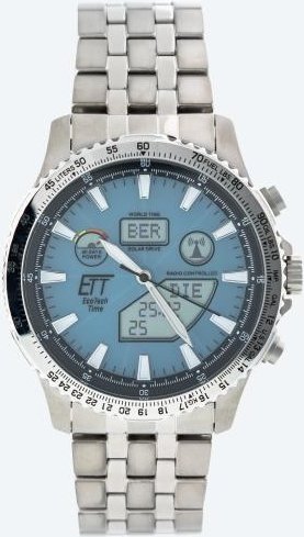 ETT Herren-Funk-Solaruhr Titan World Timer iceblau