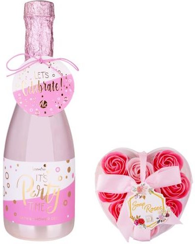 Set Duschgel in Sektflasche + Baderosenherzbox