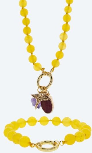SET: Collier+Armband Jade gelb gefärbt