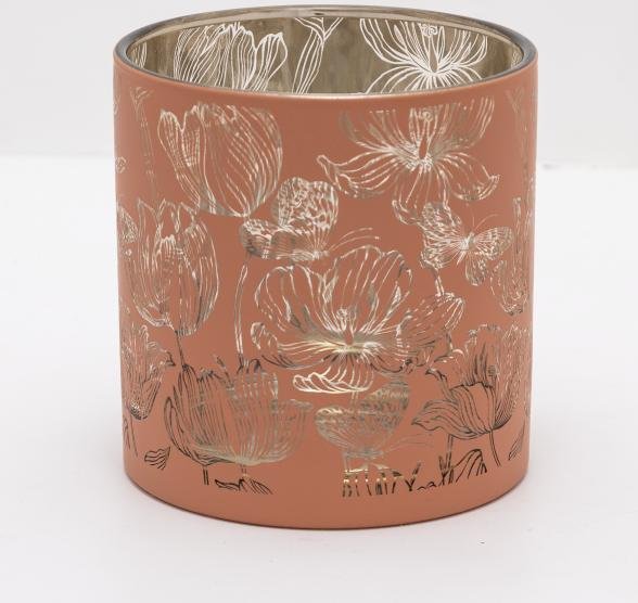 Glas Windlicht Blumen apricot