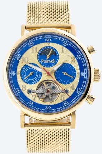 PortaS Herren-Automatikuhr "Spreetal" gold-blau