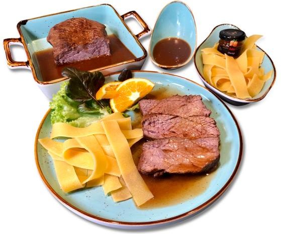Rinderbraten in Whiskey-Orangensoße