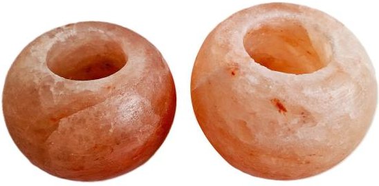 2 Salzkristall Teelichthalter Kugel