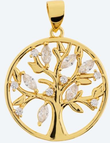 Anhänger Lebensbaum 925 Silber vergoldet Zirkonia