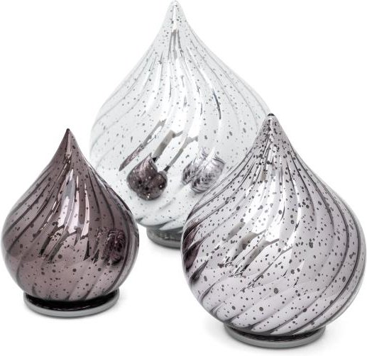 3er Set LED-Glastropfen silber