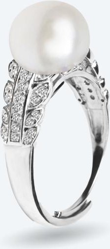 Ring 925 rhod. Süßwasserzuchtperle, Zirkonia