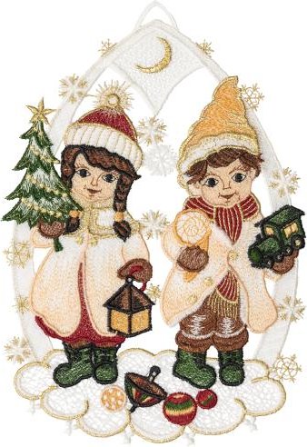 Plauener Spitze Fensterbild Winterkinder