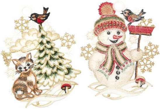 Plauener Spitze Fensterbilder Set 2 Stk. Schneeman