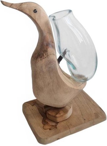 Ente Teak mit Glas auf Rücken