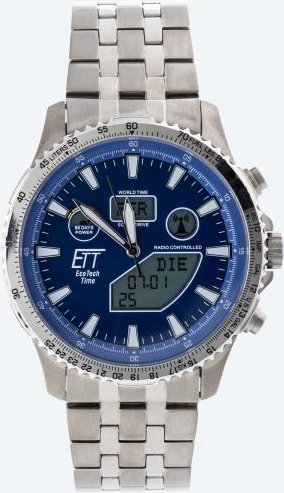 ETT Herren-Funk-Solaruhr Titan World Timer blau
