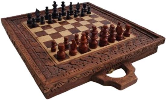 Schachspiel aus Teakholz, klappbar