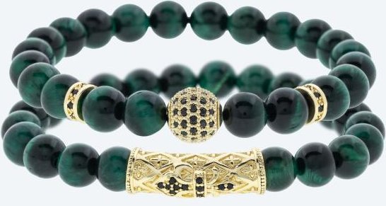 SET: 2x Armband Tigerauge grün, goldfarbig