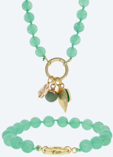 SET: Collier+Armband Jade grün gefärbt