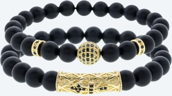 SET: 2x Armband Achat schwarz, goldfarbig