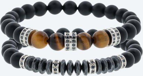 SET: 2x Armband Achat, Tigerauge, Hämatit