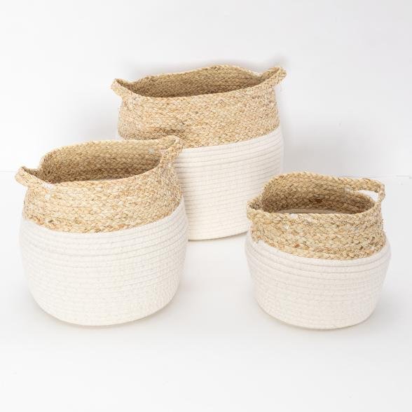 Natur Wollstrick Korbset 3tlg