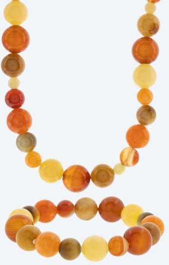 SET Collier+Armband Achat, Tigerauge, Jade, Quarz