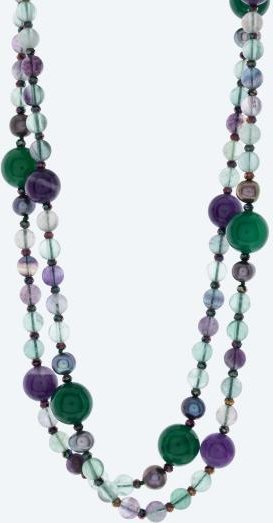 Collier Fluorit, Amethyst, Achat, SWZPerlen