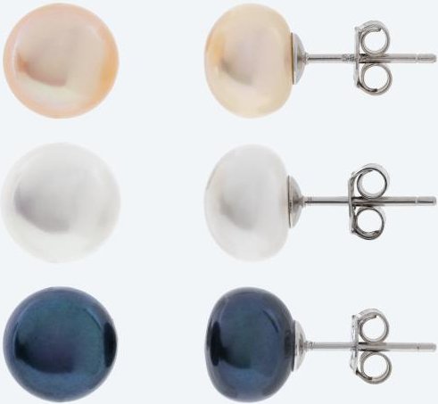 SET 3 Paar Ohrstecker 925 Süßwasserzuchtperlen