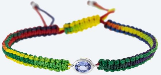 Armband 925 rhodiniert Tansanit Textilband bunt