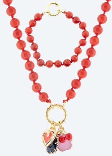 SET: Collier+Armband Jade rot gefärbt