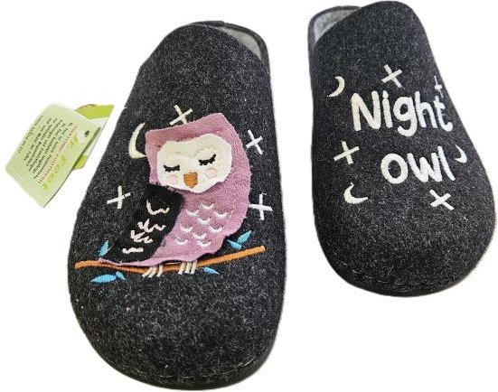 Dr. Feet Damenhausschuhe dunkelblau mit Eule