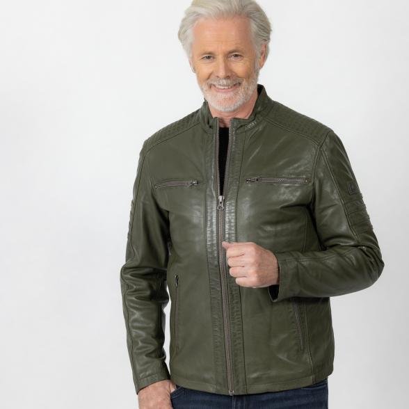 OTTO KERN Herren-Lederjacke 'Milo' olivgrün