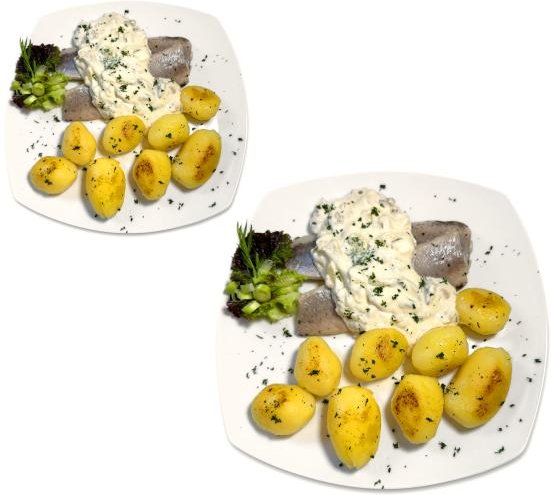 Heringsfilet Hausfrauen Art mit Salzkartoffel