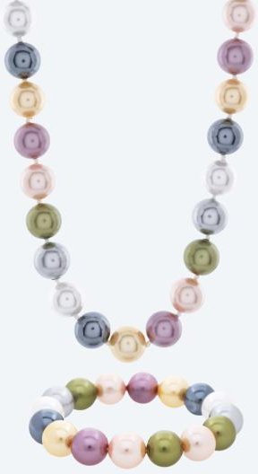 Set Kette+Armband Muschelkernperle 12mm multicolor