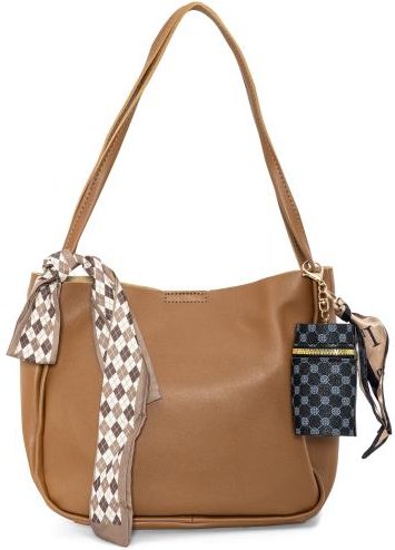 Handtasche mit Anhänger, camel