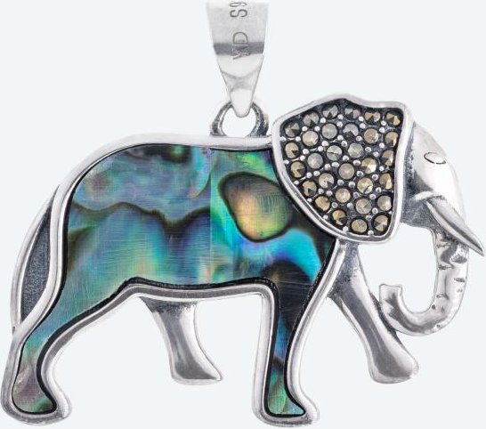 Elefant-Anhänger 925 rhodiniert Abalone, Markasit