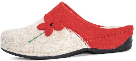 Thumbnail - Dr. Feet Damenhausschuhe beige/rot mit Blume