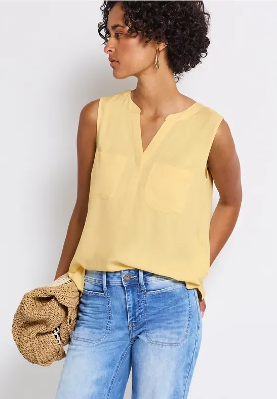 Street One Frauen Blusentop mit Brusttaschen in Gelb, Gr: 42