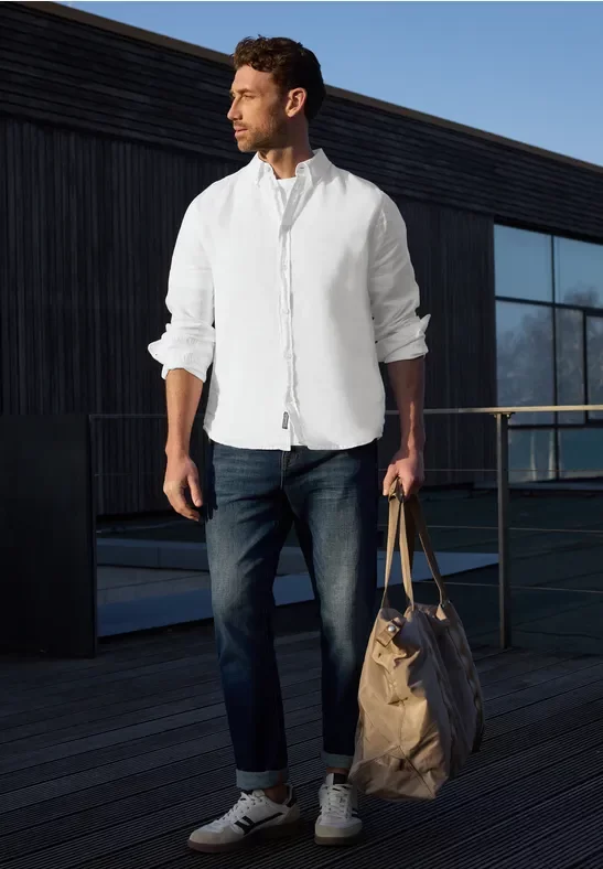 Street One MEN Männer Langarm Hemd aus Leinen in Weiß, Gr: 3XL